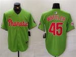 Philadelphia Phillies #45 Zack Wheeler Green With Patch Stitched Jersey