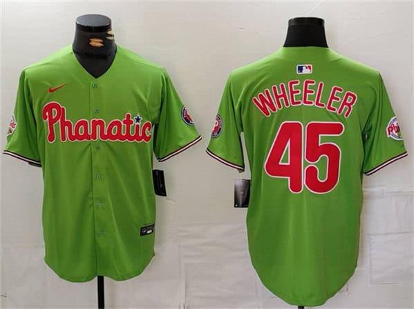 Philadelphia Phillies #45 Zack Wheeler Green With Patch Stitched Jersey