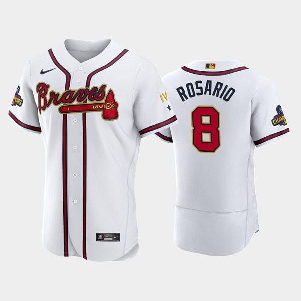 Atlanta Braves #8 Eddie Rosario 2022 White Gold World Series Champions Program Flex Base Stitched Baseball Jersey