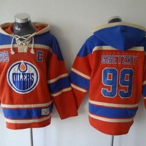 Oilers #99 Wayne Gretzky Orange Sawyer Hooded Sweatshirt Stitched Jersey