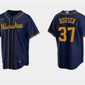 Milwaukee Brewers #37 Adrian Houser Navy Cool Base Stitched Jersey