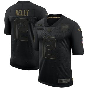 Buffalo Bills #12 Jim Kelly 2020 Black Salute To Service Limited Stitched Jersey