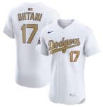 Los Angeles Dodgers #17 Shohei Ohtani White 2025 Gold Collection Elite Stitched Jersey