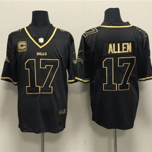 Buffalo Bills #17 Josh Allen Black Gold With 4-Star C Patch Limited Stitched Jersey
