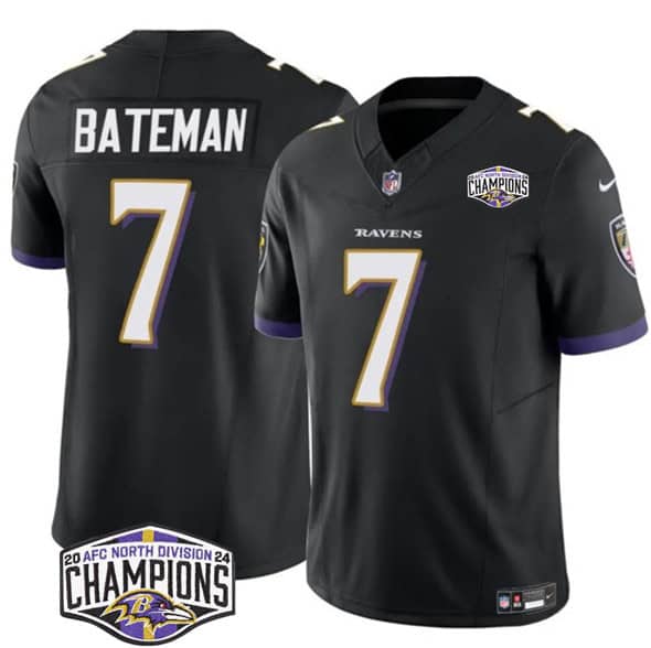 Baltimore Ravens #7 Rashod Bateman Black F.U.S.E. 2024 AFC North Division Champions Vapor Limited Jersey