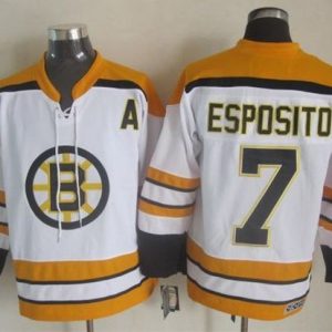 Bruins #7 Phil Esposito White CCM Throwback Stitched Jersey