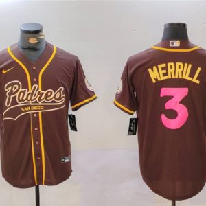 San Diego Padres #3 Jackson Merrill Brown Cool Base Stitched Jersey