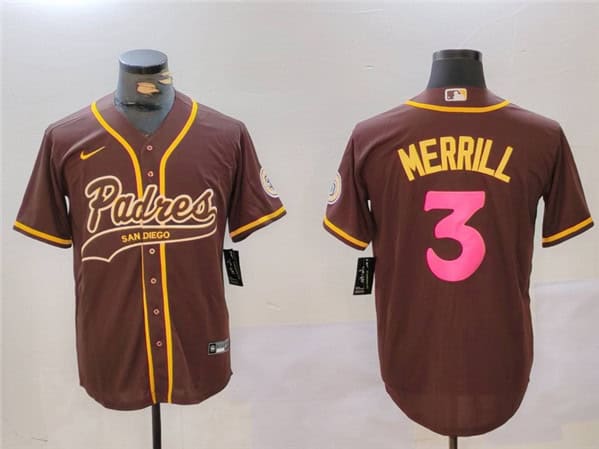 San Diego Padres #3 Jackson Merrill Brown Cool Base Stitched Jersey