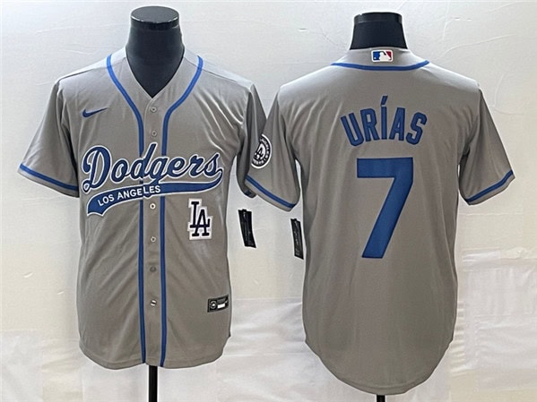 Los Angeles Dodgers #7 Julio Ur¨ªas Gray With Patch Cool Base Stitched Jersey
