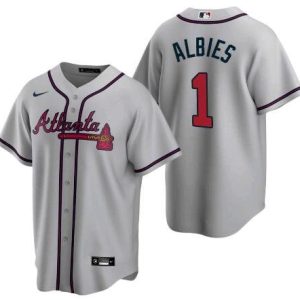 Atlanta Braves #1 Ozzie Albies Grey Cool Base Stitched Jersey