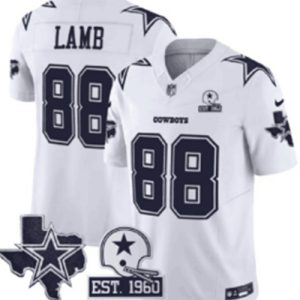 Dallas Cowboys #88 CeeDee Lamb 2024 White F.U.S.E. With Established In 1960 Patch Limited Stitched Jersey