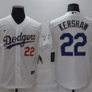 Los Angeles Dodgers #22 Clayton Kershaw White Gold Championship Cool Base Sttiched Jersey