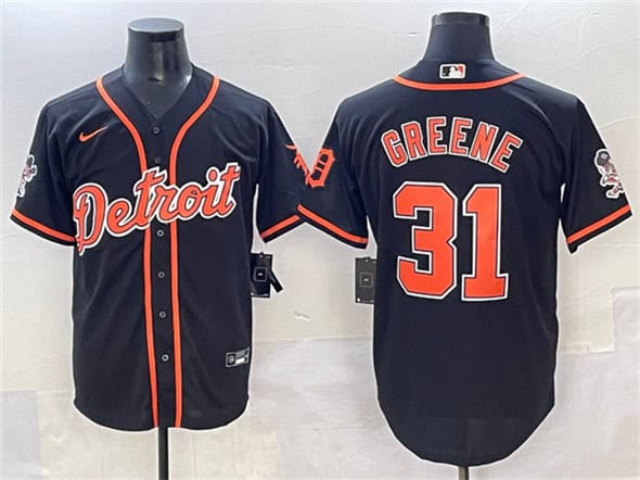 Detroit Tigers #31 Riley Greene Black With Patch Cool Base Stitched Jersey