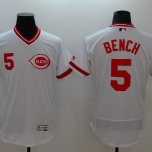 Reds #5 Johnny Bench White Flexbase Authentic Collection Cooperstown Stitched Jersey