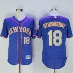 Mets #18 Darryl Strawberry Blue(Grey NO.) Flexbase Authentic Collection Stitched Jersey