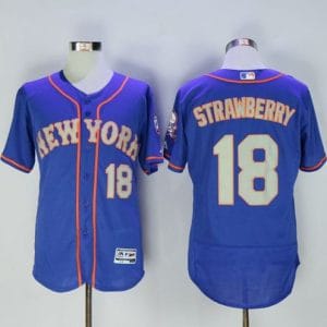 Mets #18 Darryl Strawberry Blue(Grey NO.) Flexbase Authentic Collection Stitched Jersey