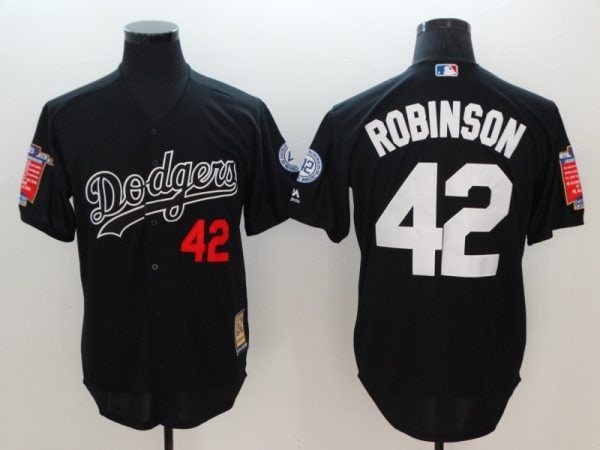 Los Angeles Dodgers #42 Jackie Robinson Black Throwback Cool Base Stitched Jersey