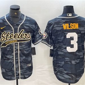 Pittsburgh Steelers #3 Russell Wilson Gray Camo With Patch Cool Base Stitched Jersey