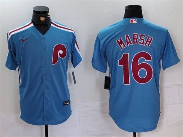 Philadelphia Phillies #16 Brandon Marsh Blue Cool Base Stitched Jersey