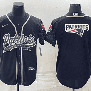 New England Patriots Black Reflective Team Big Logo With Patch Cool Base Stitched Baseball Jersey