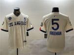 Los Angeles Dodgers #5 Freddie Freeman Cream 2024 World Series With Fernando Memorial Patch City Connect Limited Stitched Jersey