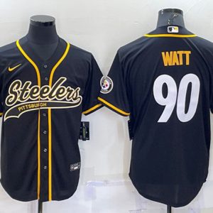 Pittsburgh Steelers #90 T.J. Watt Black With Patch Cool Base Stitched Baseball Jersey