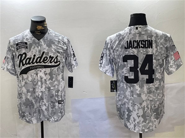 Las Vegas Raiders #34 Bo Jackson 2024 Arctic Camo Salute To Service Stitched Jersey