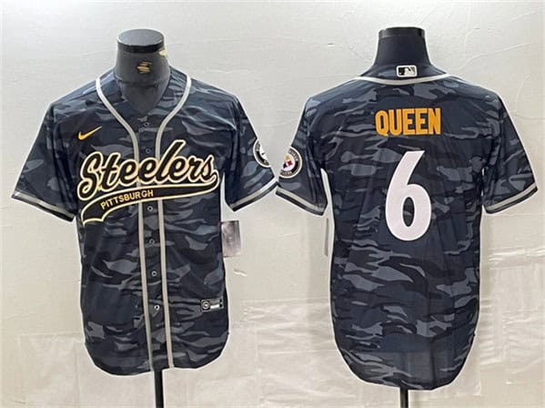 Pittsburgh Steelers #6 Patrick Queen Grey Camo With Patch Cool Base Stitched Jersey