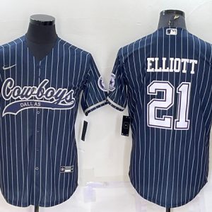 Dallas Cowboys #21 Ezekiel Elliott Navy With Patch Cool Base Stitched Baseball Jersey