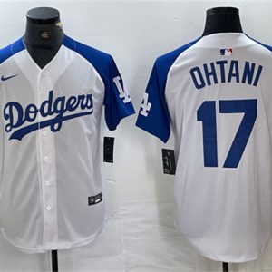 Los Angeles Dodgers #17 Shohei Ohtani White Blue Vin Patch Cool Base Stitched Jersey