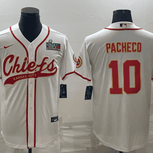 Kansas City Chiefs #10 Isiah Pacheco White With Super Bowl LVII Patch Cool Base Stitched Baseball Jersey