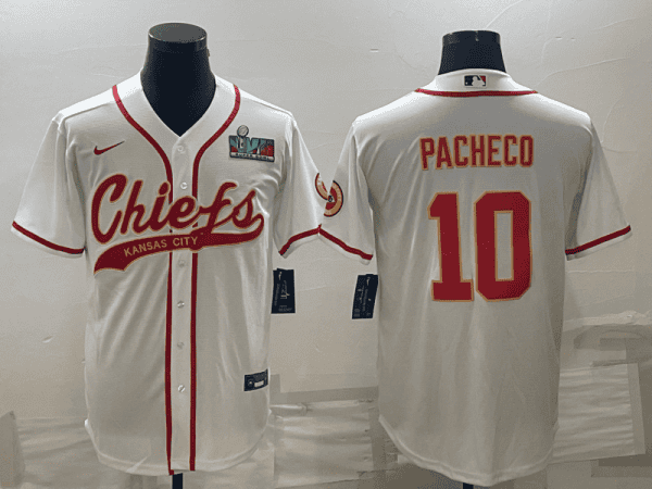 Kansas City Chiefs #10 Isiah Pacheco White With Super Bowl LVII Patch Cool Base Stitched Baseball Jersey