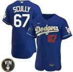 Los Angeles Dodgers #67 Vin Scully 2022 Navy Vin Scully Patch Flex Base Stitched Jersey