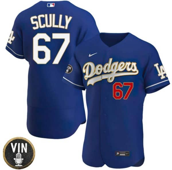 Los Angeles Dodgers #67 Vin Scully 2022 Navy Vin Scully Patch Flex Base Stitched Jersey