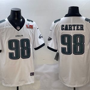 Philadelphia Eagles #98 Jalen Carter White 2025 Super Bowl LIX Patch New Vapor Untouchable Limited Stitched Jersey