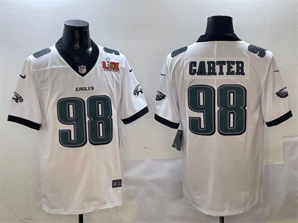Philadelphia Eagles #98 Jalen Carter White 2025 Super Bowl LIX Patch New Vapor Untouchable Limited Stitched Jersey