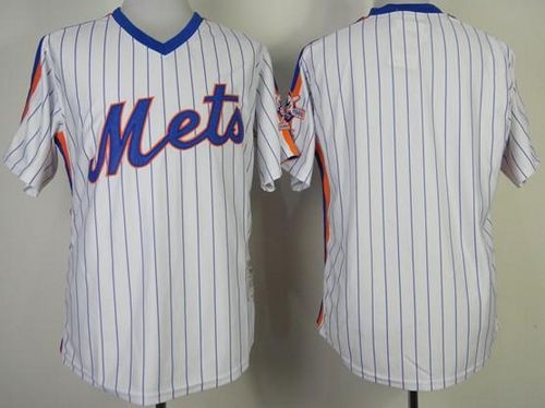 Mitchell And Ness Mets Blank White(Blue Strip) Throwback Stitched Jersey