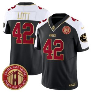 San Francisco 49ers #42 Ronnie Lott Balck White F.U.S.E. Golden Gate Bridge Patch Alternate Vapor Limited Stitched Jersey