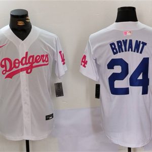 Los Angeles Dodgers #24 Kobe Bryant White Pink Vin Kobe Patch Stitched Jersey