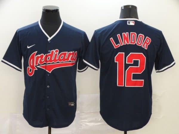 Cleveland Indians #12 Francisco Lindor Navy Cool Base Stitched Jersey