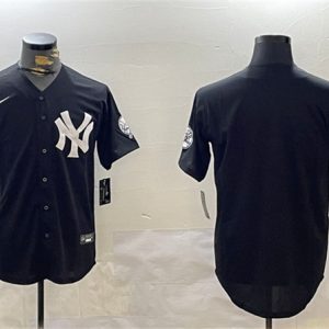 New York Yankees Blank Black With Patch Cool Base Stitched Jersey