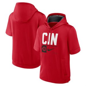 Cincinnati Reds Red Tri Code Lockup Short Sleeve Pullover Hoodie