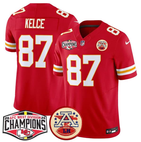 Kansas City Chiefs #87 Travis Kelce Red F.U.S.E. 2024 AFC West Division Champions Vapor Limited Stitched Jersey