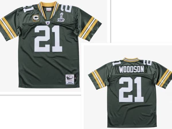 Green Bay Packers #21 Charles Woodson Green With 2-star captains' patch and Super Bowl XLV patch 2010 Throwback Jersey