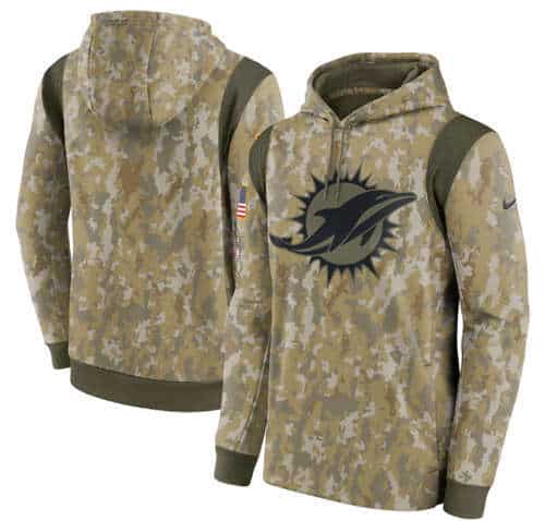 Miami Dolphins Camo 2021 Salute To Service Therma Performance Pullover Hoodie