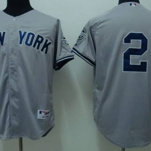 Yankees #2 Derek Jeter Stitched Grey Jersey