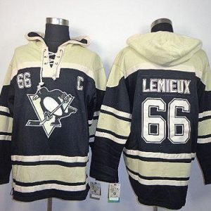 Penguins #66 Mario Lemieux Black Sawyer Hooded Sweatshirt Stitched Jersey