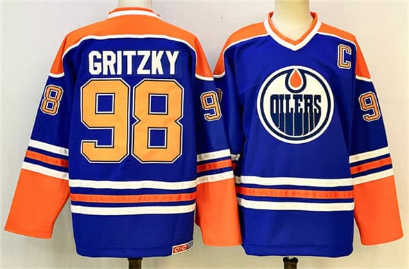 Edmonton Oilers #98 Wayne Gretzky Royal 2025 With C Patch Stitched Jersey