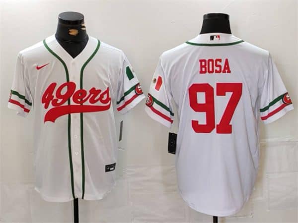 San Francisco 49ers #97 Nick Bosa White With Patch Cool Base Stitched Jersey