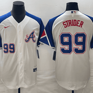Atlanta Braves #99 Spencer Strider White 2023 City Connect Cool Base With Patch Stitched Jersey